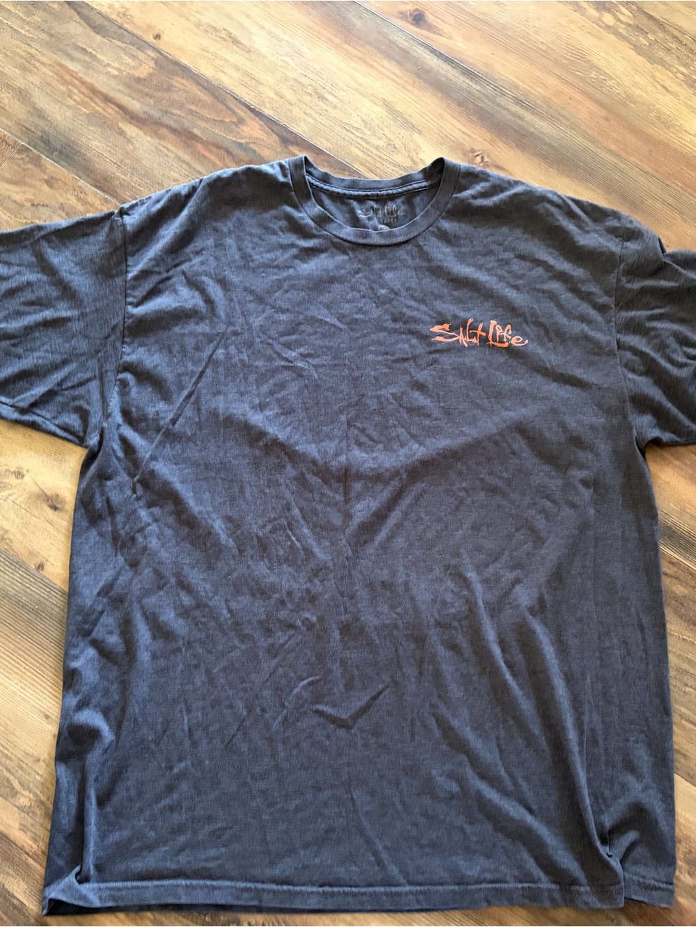 Salt Life Navy Short Sleeve Tee with Orange Script Logo